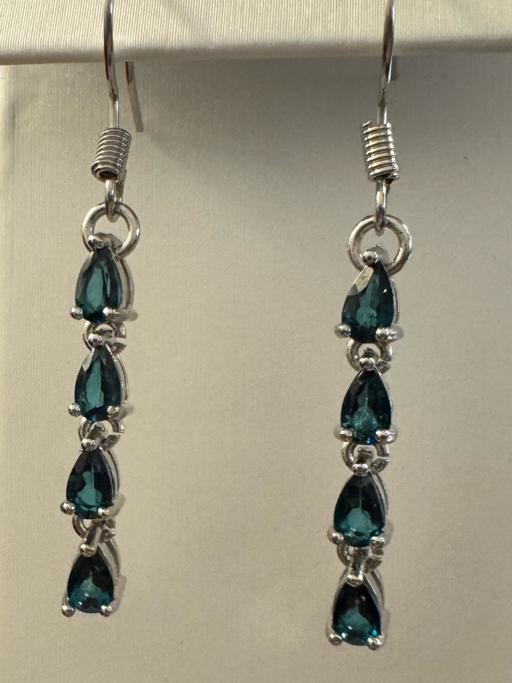 Dangling topaz earrings pear shape teardrop hook silver gemstone